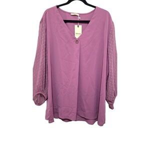 Bebonnie Women's XXXL Light Purple Plus Size Blouse Sheer Polka Dot Balloon Slee